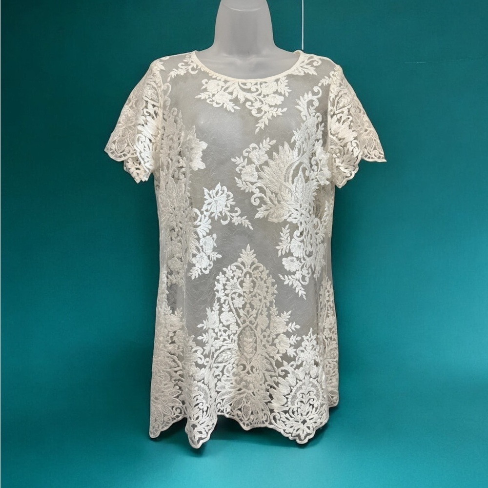 Karen Kane brand New Romantic  feminine white Lace Tunic Top-size L